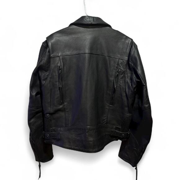 Black leather Biker Zip jacket River Road Moto Motorcycle Racing Mens 42 US L - Picture 2 of 7